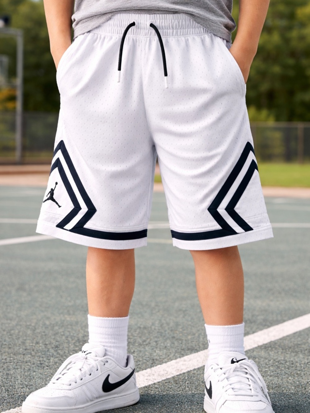 Jordan White Basketball Shorts with Black Accents